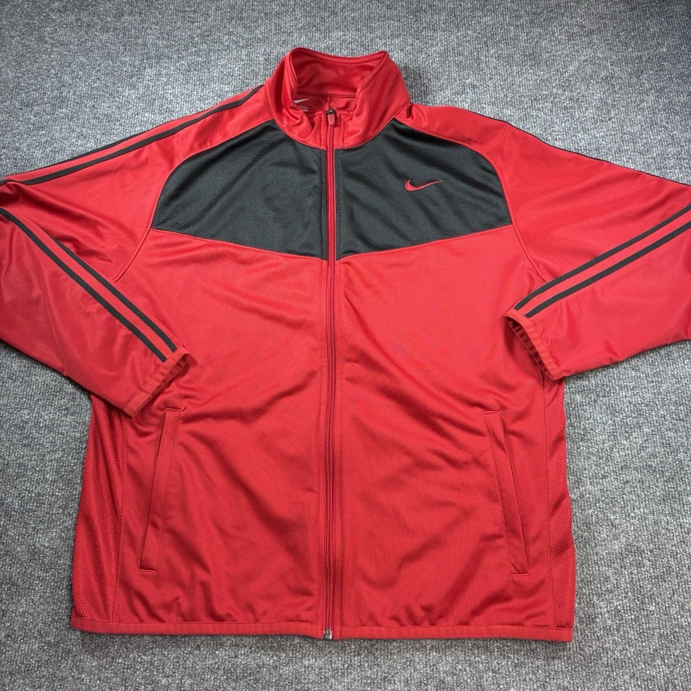 Nike Mens XL Full Zip Track Jacket Red Black Swoosh Athletic 519534-653